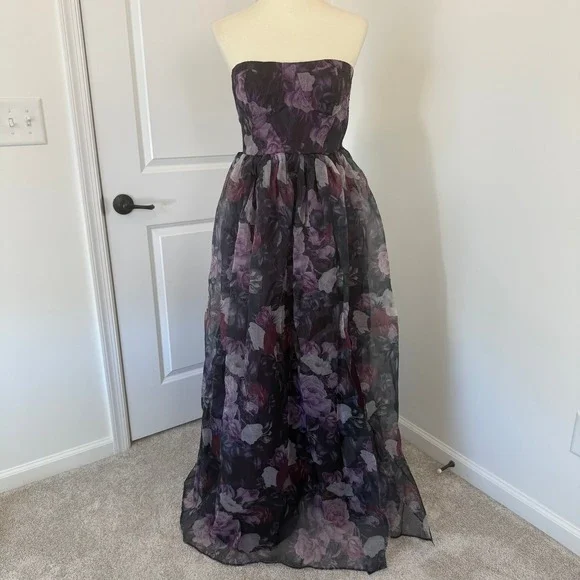 NWT Lulus Wonderful Waltz Purple Floral Print Strapless Bustier Maxi Dress Sz M - Picture 3 of 11